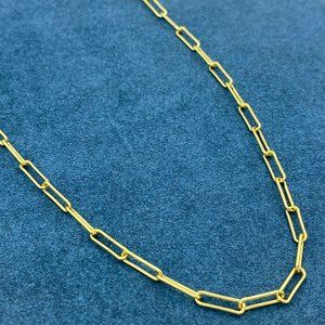 Gold Paperclip Link Necklace 925 Sterling Silver !